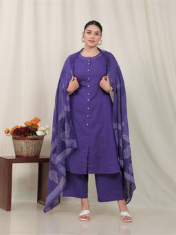 ARAMYA - Purple Viscose A-Line Solid Kurta With Pant & Dupatta