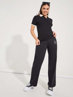 Styli - Women's Rib Polo T-Shirt with Joggers (Set of 2)