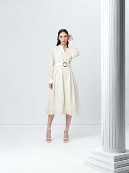 VERO MODA - Off-White V Neck Midi Dress with Belt (Set of 2)