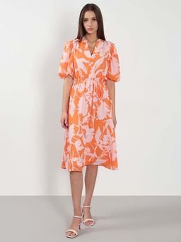 VERO MODA - Orange Floral Midi Dress with Belt (Set of 2)