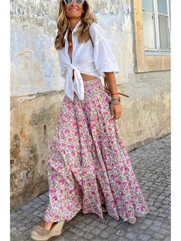 Oh Rare - Printed High-Waist A-Line Maxi Skirt