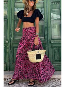 Oh Rare - Printed High Waist A-Line Maxi Skirt