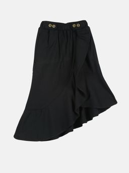 KiddoPanti - Black Girls Asymmetrical Ruffle Solid Denim Skirt