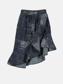 KiddoPanti - Grey Girls Asymmetrical Ruffle Solid Denim Skirt