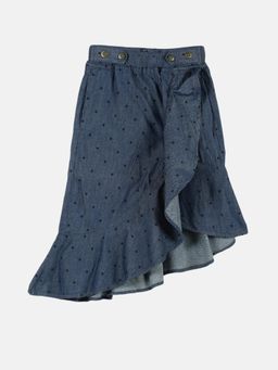 KiddoPanti - Indigo Girls Asymmetrical Ruffle Solid Denim Skirt
