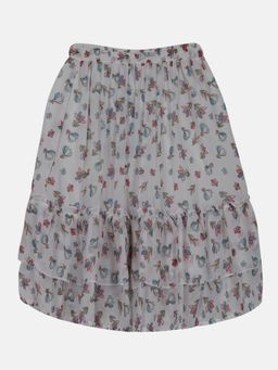 KiddoPanti - Multi-Color Girls Frill Layered Flared Printed Skirt