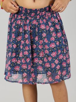 KiddoPanti - Blue Girls Smocked Waistband Printed Skirt