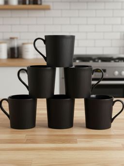 CLAY CRAFT - Ethan Black Fine Ceramic 240ml Tea Cups (Pack of 6)