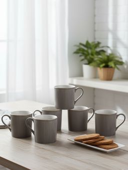CLAY CRAFT - Ethan Grey Fine Ceramic 240ml Tea Cups (Pack of 6)
