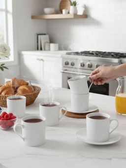 CLAY CRAFT - Ethan White Fine Ceramic 240ml Tea Cups (Pack of 6)