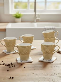 CLAY CRAFT - Aster Cream Fine Ceramic 120ml Tea Cups (Pack of 6)