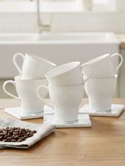 CLAY CRAFT - Aster White Fine Ceramic 120ml Tea Cups (Pack of 6)