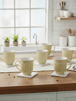CLAY CRAFT - Esha Cream Fine Ceramic 200ml Tea Cups (Pack of 6)