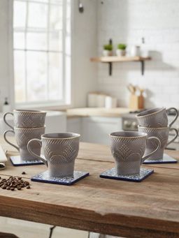 CLAY CRAFT - Esha Grey Fine Ceramic 200ml Tea Cups (Pack of 6)