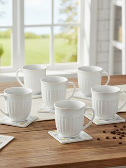 CLAY CRAFT - Esha White Fine Ceramic 200ml Tea Cups (Pack of 6)