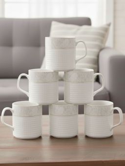 CLAY CRAFT - Strip Presto Fine Ceramic 200ml Tea Cups (Pack of 6)