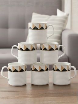 CLAY CRAFT - Strip Presto Fine Ceramic 200ml Tea Cups (Pack of 6)