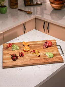 IREKA HOMES - Crisp Edge Acacia Wood Chopping Board with Metal Handle