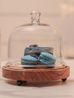 IREKA HOMES - Sweet Haven Acacia Wood Cake Stand with Glass Dome