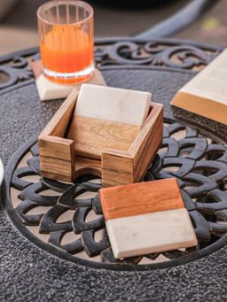 IREKA HOMES - Timber & Stone Coasters with Holder (Pack of 4)