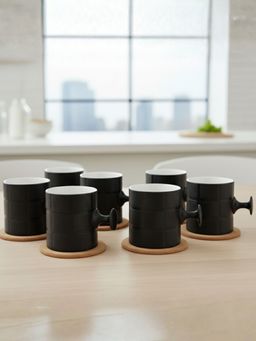 CLAY CRAFT - Bold Checkmate Black Fine Ceramic 200ml Tea Cups (Pack of 6)