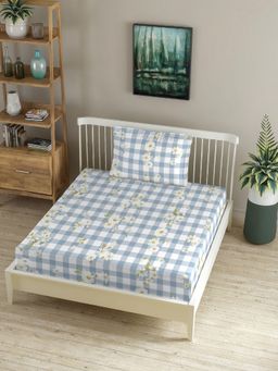 MORADO - Premium Glace Cotton Single Fitted Bedsheet With 1 Pillow Cover Blue 36X72X8 Inches