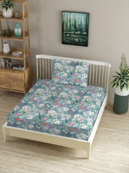 MORADO - Premium Glace Cotton Single Fitted Bedsheet With 1 Pillow Cover Blue 36X72X8 Inches