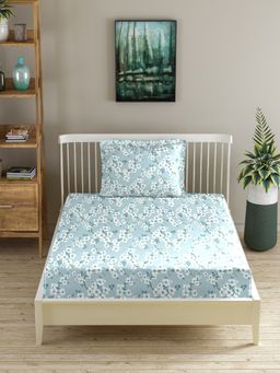 MORADO - Premium Glace Cotton Single Fitted Bedsheet With 1 Pillow Cover Blue 36X72X8 Inches