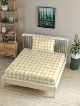 MORADO - Premium Glace Cotton Single Fitted Bedsheet With 1 Pillow Cover Yellow 36X72X8 Inches