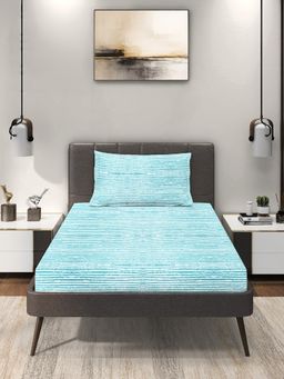 MORADO - Premium Glace Cotton Single Fitted Bedsheet With 1 Pillow Cover Blue 36X72X8 Inches