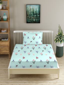 MORADO - Premium Glace Cotton Single Fitted Bedsheet With 1 Pillow Cover Aqua 36X72X8 Inches