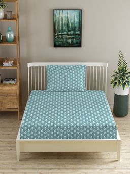 MORADO - Premium Glace Cotton Single Fitted Bedsheet With 1 Pillow Cover Blue 36X72X8 Inches