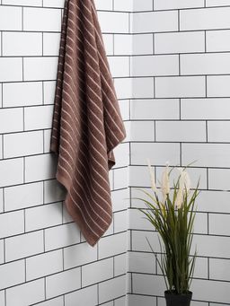 Welspun - 2-In-1 100% Cotton 250 Gsm Dobby Weave Premium Bath Towel Dark Brown