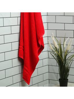 Welspun - Quik Dry 100% Cotton 450 Gsm Dobby Weave Solid Premium Bath Towel Red