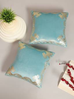 HOSTA HOMES - Soft Velvet Golden Foil Printed Cushion Covers Pack Of 2 Aqua (16X16Inch)