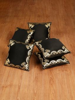 HOSTA HOMES - Soft Velvet Golden Foil Printed Cushion Covers Pack Of 5 ( 16 X 16 Inch ) Black