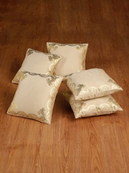 HOSTA HOMES - Soft Velvet Golden Foil Printed Cushion Covers Pack Of 5 ( 16 X 16 Inch ) Cream