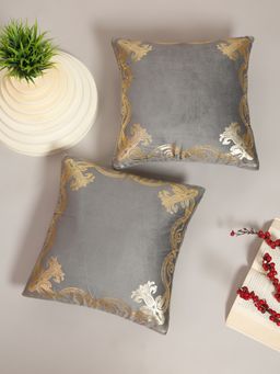 HOSTA HOMES - Soft Velvet Golden Foil Printed Cushion Covers Pack Of 2 ( 16 X 16 Inch ) Grey