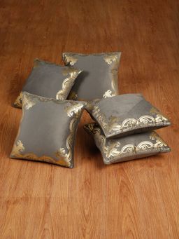 HOSTA HOMES - Soft Velvet Golden Foil Printed Cushion Covers Pack Of 5 ( 16 X 16 Inch ) Grey
