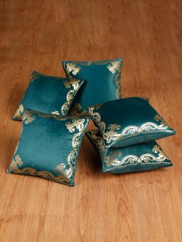 HOSTA HOMES - Soft Velvet Golden Foil Printed Cushion Covers Pack Of 5 ( 16 X 16 Inch ) Green