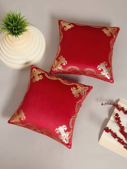 HOSTA HOMES - Soft Velvet Golden Foil Printed Cushion Covers Pack Of 2 Maroon (16X16Inch)