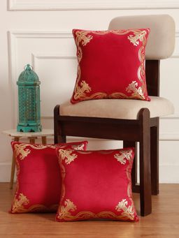 HOSTA HOMES - Soft Velvet Golden Foil Printed Cushion Covers Pack Of 3 ( 16 X 16 Inch ) Maroon