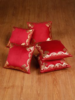 HOSTA HOMES - Soft Velvet Golden Foil Printed Cushion Covers Pack Of 5 ( 16 X 16 Inch ) Maroon