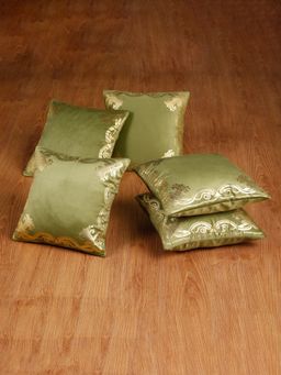 HOSTA HOMES - Soft Velvet Golden Foil Printed Cushion Covers Pack Of 5 ( 16 X 16 Inch ) Olive