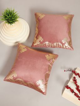 HOSTA HOMES - Soft Velvet Golden Foil Printed Cushion Covers Pack Of 2 ( 16 X 16 Inch ) Peach