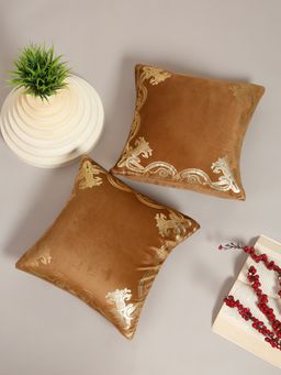 HOSTA HOMES - Soft Velvet Golden Foil Printed Cushion Covers Pack Of 2 ( 16 X 16 Inch ) Rust
