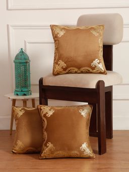 HOSTA HOMES - Soft Velvet Golden Foil Printed Cushion Covers Pack Of 3 ( 16 X 16 Inch ) Rust
