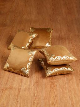HOSTA HOMES - Soft Velvet Golden Foil Printed Cushion Covers Pack Of 5 ( 16 X 16 Inch ) Rust