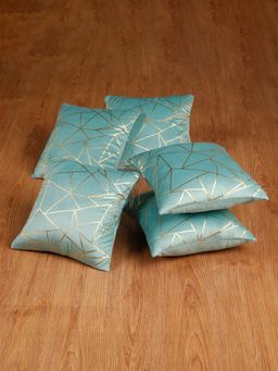 HOSTA HOMES - Soft Velvet Golden Foil Printed Cushion Covers Pack Of 5 ( 16 X 16 Inch ) Aqua