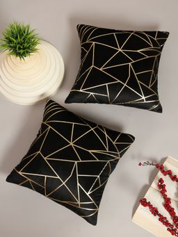 HOSTA HOMES - Soft Velvet Golden Foil Printed Cushion Covers Pack Of 2 ( 16 X 16 Inch ) Black